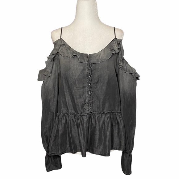William Rast WOLFE Cold Shoulder Ruffle Top size Small - Picture 3 of 9